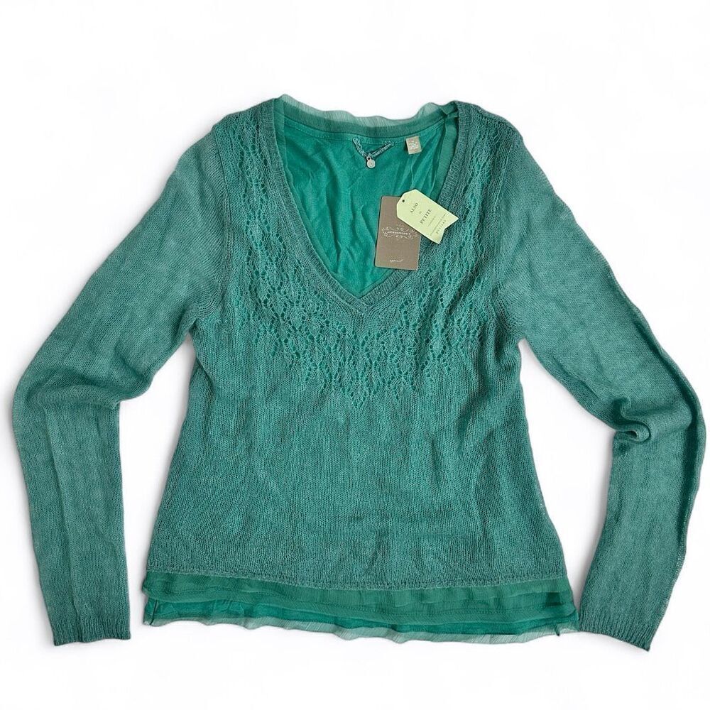 Anthropologie Knitted & Knotted Irina Green Layered Alpaca Blend Sweater M NWT - Picture 5 of 14
